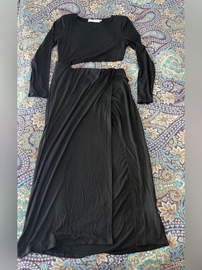 Astr Black Long Sleeve Midi Wrap-Style Dress